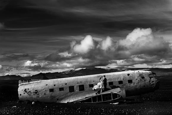 Iceland Airplane Wedding Couple